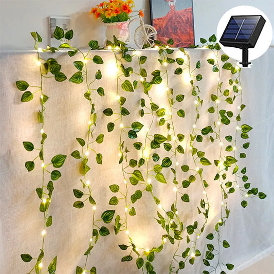 10m LED Fairy Garland with Maple Leaf Green Rattan