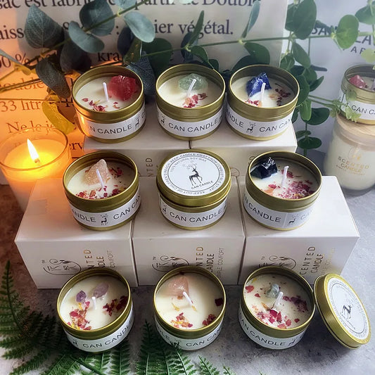 Soy Candles with Crystal Stones and Dried Flower Fragrance