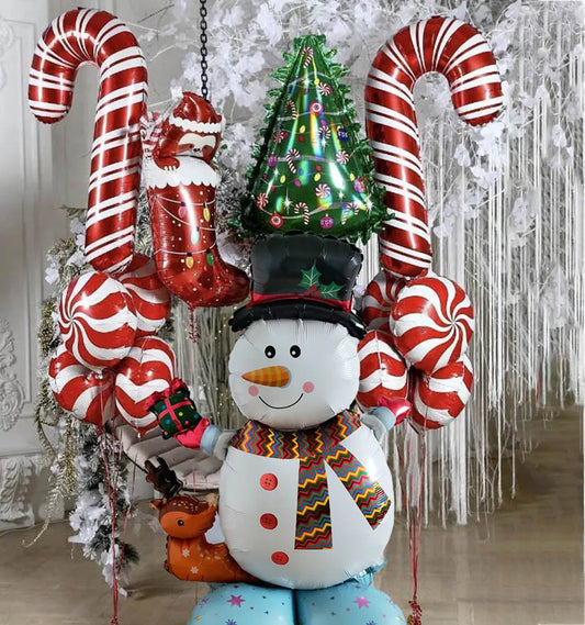 Giant Standing Snowman Foil Balloon and Christmas Tree
